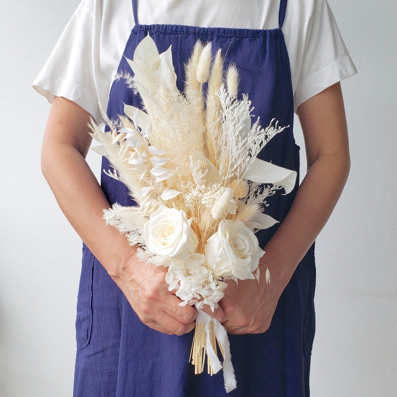 White Dried Flower Bouquet, Ivory Wedding Bouquet, Wedding Flower Arrangement, Interior Decoration image 10