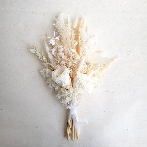 White Dried Flower Bouquet, Ivory Wedding Bouquet, Wedding Flower  Arrangement, Interior Decoration 