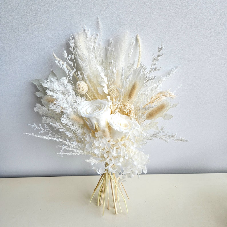 White Dried Flower Bouquet, Ivory Wedding Bouquet, Wedding Flower Arrangement, Interior Decoration Large