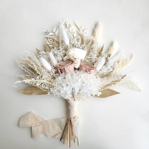 Boho Dried Flower Bouquet, Beige, Ivory, Natural, Rustic Flower Bunch, Wedding Flower Arrangement