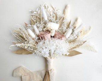 Boho Dried Flower Bouquet, Beige, Ivory, Natural, Rustic Flower Bunch, Wedding Flower Arrangement