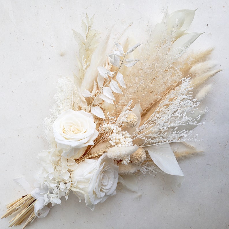 White Dried Flower Bouquet, Ivory Wedding Bouquet, Wedding Flower Arrangement, Interior Decoration image 5