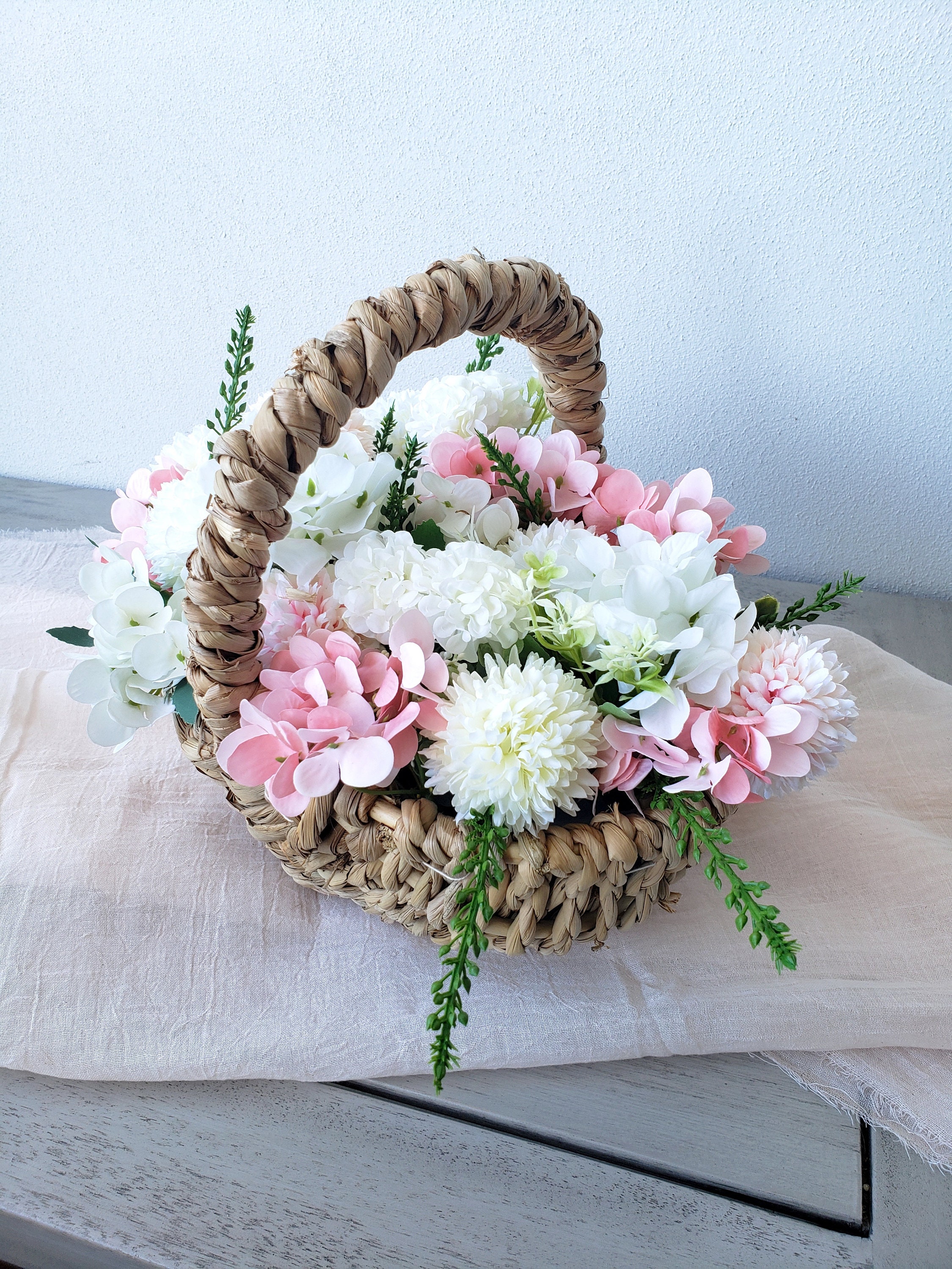 Silk Flower Basket Real Touch Floral Arrangement with Rustic Etsy