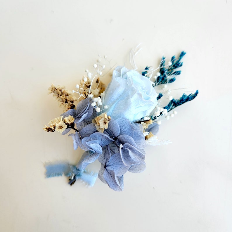 Preserved Flower Bouquet, Dusty Blue, Teal Blue Dried Flower Wedding Bouquet image 8