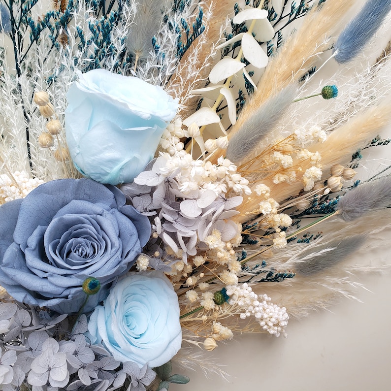 Preserved Flower Bouquet, Dusty Blue, Teal Blue Dried Flower Wedding Bouquet image 5