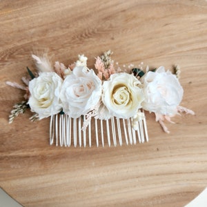 Pale Pink Rose Hair Comb, Dried Flower Hair Accessory, Wedding Floral