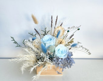 Baby Blue Dried Flower Arrangement, Table Flower, Interior Decoration, Gift Ideas