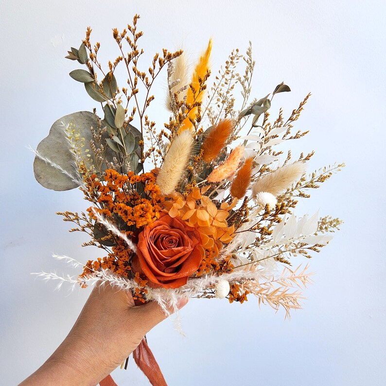 Burnt Orange Dried Flower Bouquet Rustic Wedding Flower Etsy