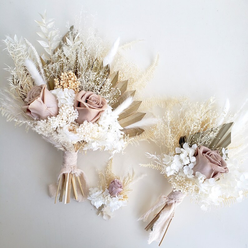 Boho Dried Flower Bouquet Beige Ivory Natural Rustic Etsy Australia