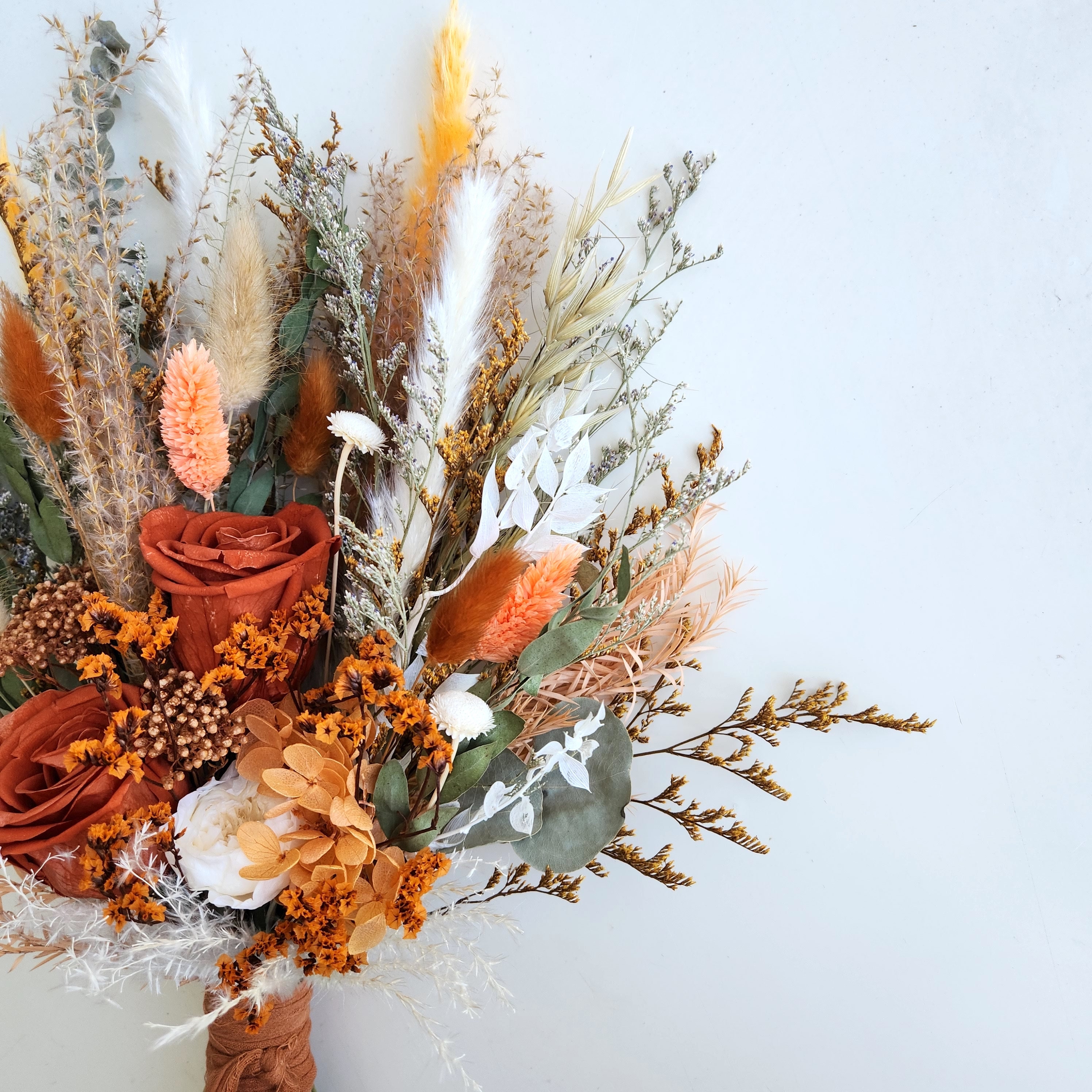 Burnt Orange Dried Flower Bouquet Rustic Wedding Flower Etsy