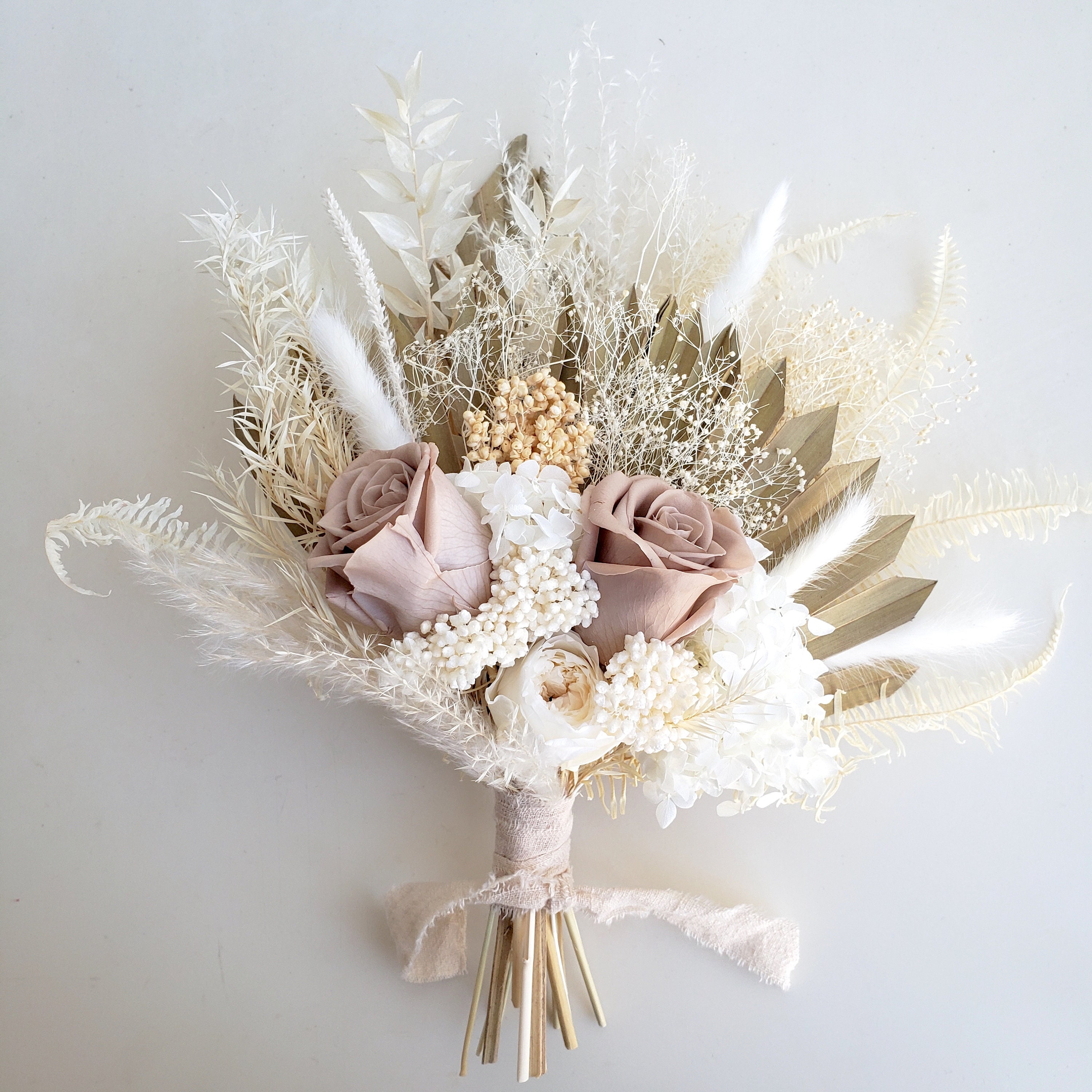 Boho Dried Flower Bouquet Beige Ivory Natural Rustic Etsy Australia