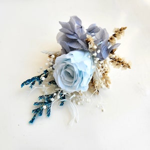 Preserved Flower Bouquet, Dusty Blue, Teal Blue Dried Flower Wedding Bouquet Boutonniere