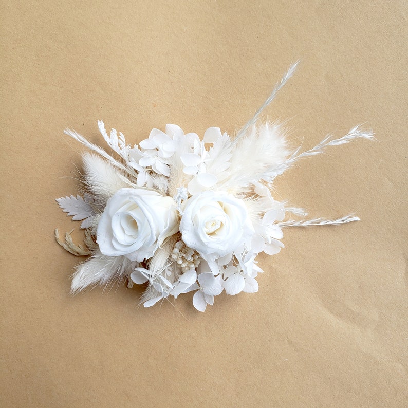 White Dried Flower Bouquet, Ivory Wedding Bouquet, Wedding Flower Arrangement, Interior Decoration Hair Clip