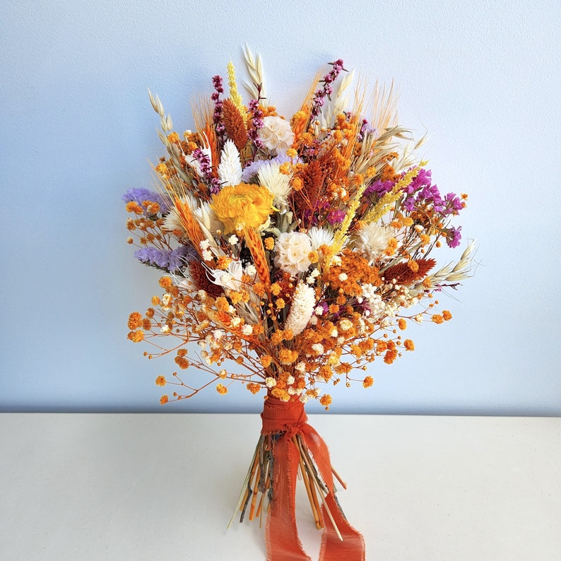 Rustic Dried Flower Wedding Bouquet, Autumn Theme, Wedding Flower image 1