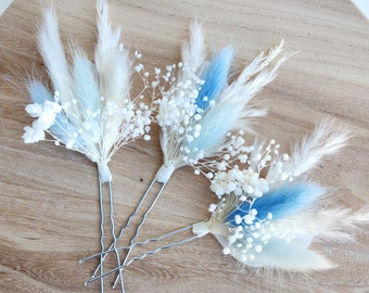 Dried Flower Hair Pins, Baby Blue, Wedding Headpiece, Hair Accessories
