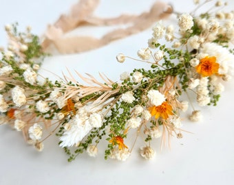 Natural Colour Dried Flower Crown, Ivory, Cream, Terracotta Flower Halo, Wedding Flower Arrangement, Kid's Birthday Flowers, Photoshoot