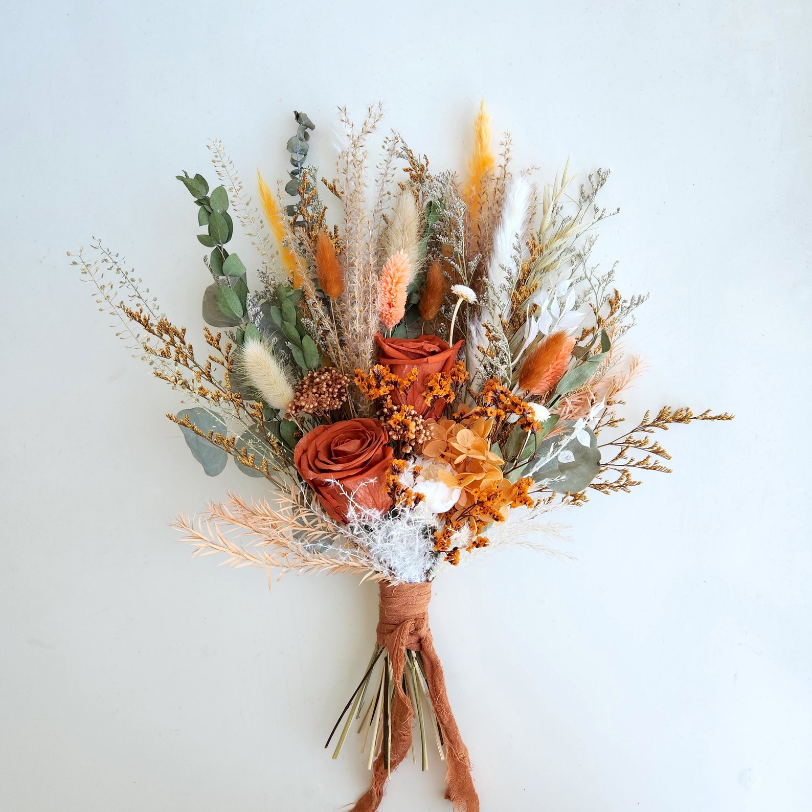Burnt Orange Dried Flower Bouquet Rustic Wedding Flower Etsy