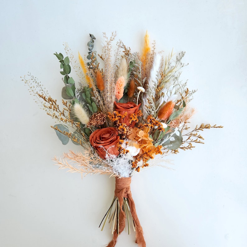 Burnt Orange Dried Flower Bouquet Rustic Wedding Flower Etsy Australia