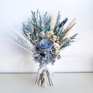 Preserved Flower Bouquet, Dusty Blue, Teal Blue Dried Flower Wedding Bouquet image 4