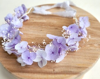 Pastel Lavender Hydrangea Flower Crown, Dried Flower Halo, Wedding Flower, Kid's Birthday