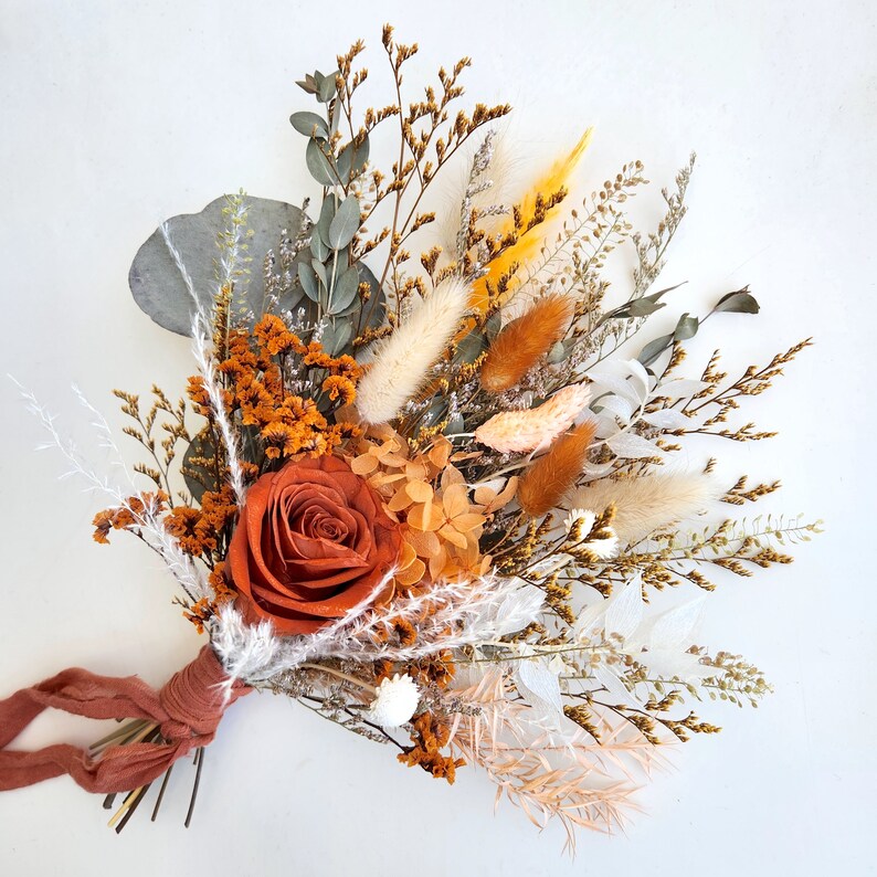 Burnt Orange Dried Flower Bouquet Rustic Wedding Flower Etsy