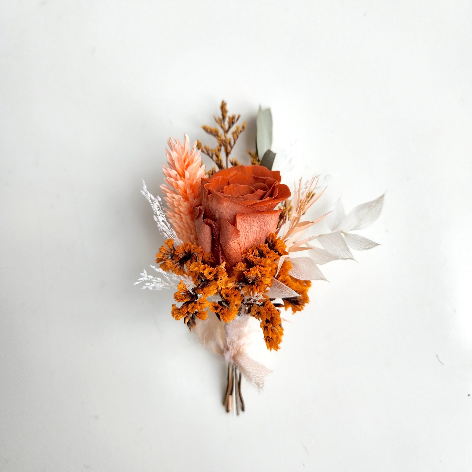 Burnt Orange Dried Flower Bouquet Rustic Wedding Flower Etsy