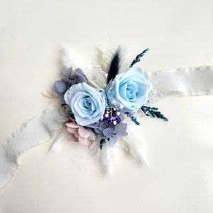 Preserved Flower Bouquet, Dusty Blue, Teal Blue Dried Flower Wedding Bouquet Corsage