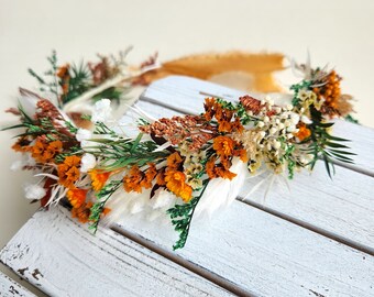 Burnt Orange Dried Flower Crown, Terracotta Flower Halo, Wedding Flower Arrangement, Kid's Birthday Flowers, Photoshoot