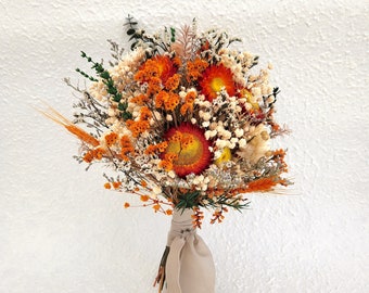 Rustic Dried Flower Wedding Bouquet, Paper Daisy, Autumn Theme, Wedding Flower