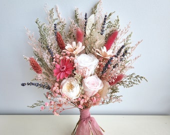 Pink Dried Flower Bouquet, Wedding Bouquet, Wedding Floral Arrangement