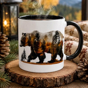 Schwarzwaldbär-Tasse | Geschenk für Naturliebhaber, Geschenk für Bärenliebhaber, Kaffeetasse für die Hütte, Schwarzwaldbär-Tasse, Camping-Kaffeebecher, Gemütliche Hüttentasse
