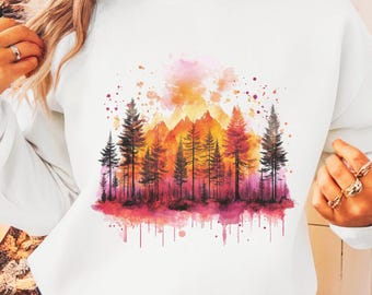 Sunset Mountain Sweatshirt – Hiking Crewneck Sweatshirt, Nature Lover Gift, Camping Sweatshirt, Forest Sunset Gildan 18000