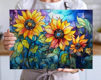 Stained Glass Sunflowers Cutting Board | Vibrant Sunflower Kitchen Decor,  Tempered Glass Cutting Board, Sunflower Gift for Garden Lovers