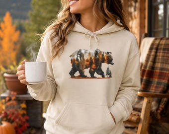 Unisex Bear Hoodie, Forest Bear Hoodie, Nature Hoodie, Wildlife Hoodie, Camping Hoodie, Outdoor Gift, Rustic Cabin Sweatshirt