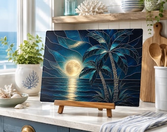 Stained Glass Tropical Cutting Board | Beach House Kitchen Decor, Coastal Decor, Beach House Gift