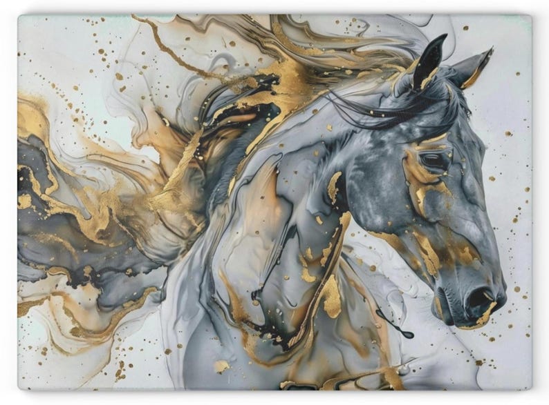 Abstract horse glass cutting board isolated view, equestrian decor, horse kitchen accessory, charcuterie board
