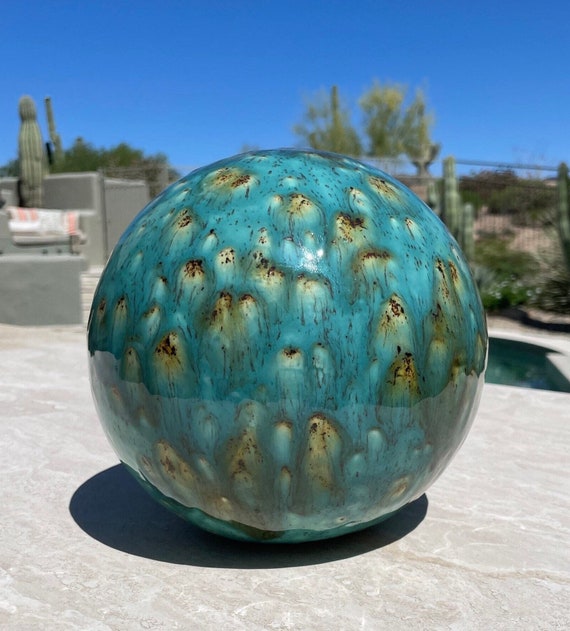 Ceramic Ball Teal 9 Ceramic Gazing Ball Garden Gaze Ball Etsy