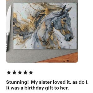 Five star review for abstract horse cutting board, western kitchen decor, horse kitchen art gift