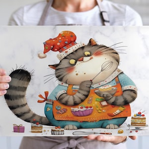 Baking Cat Glass Cutting Board | Cute Chef Cat Kitchen Decor, Whimsical Gift for Bakers, Cat Lover Housewarming Gift, Cat Lover Gift