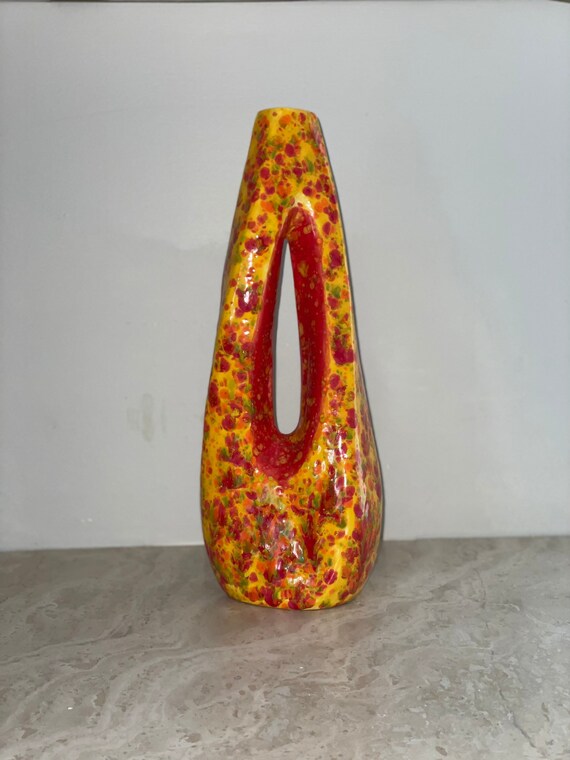Ceramic Art Vase 14 Tall Yellow Vase Orange Vase Etsy