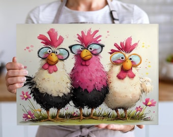 Funny Chicken Cutting Board | Farmhouse Kitchen Decor, Whimsical Chicken Art Gift Charcuterie Board, Country Kitchen