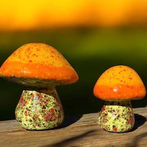 Ceramic Mushroom Pair – Handmade Colorful Toadstool Decor | Whimsical Pottery Art | Fairy Garden Art