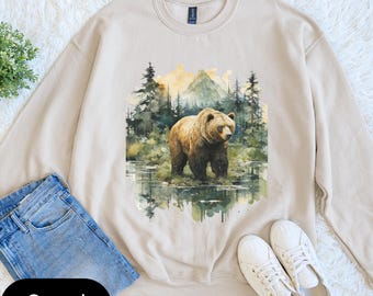 Retro Grizzly Bear Mountain Sweatshirt, Cozy Unisex Crewneck, Hiker Nature Wildlife Sweatshirt,Nineties 90s Vintage Brown Bear Shirt