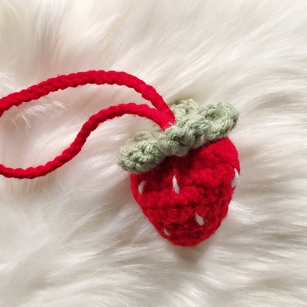 Crochet Strawberry Pouch • Charm • Holder • Decoration • Handmade • Made To Order •