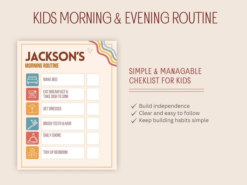 Kids Daily Routine Checklist | Morning & Evening | Editable Canva ...