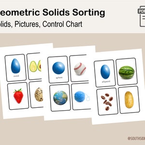 Tarjetas de clasificación de sólidos geométricos en la vida real / Matemáticas para niños / Tarjetas Montessori / Preescolar y primaria