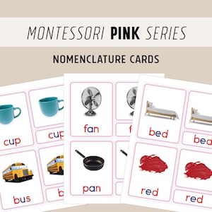 Tarjetas de nomenclatura Montessori, Serie rosa, Palabras CVC, Aprender a leer, Aprender a deletrear palabras sencillas