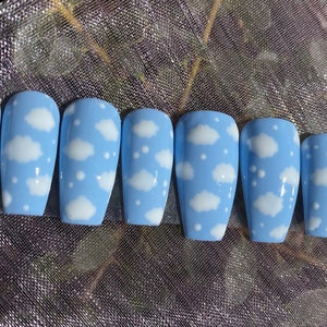 Baby Blue Cloud Sky Press On Nails / Glossy Finish
