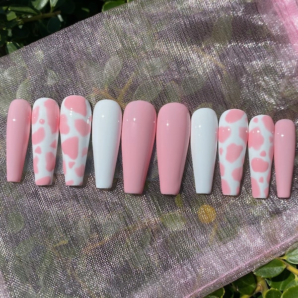 Baby Pink Cow Print Press On Nails