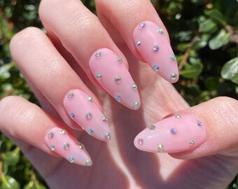 Pink Rhinestone Studded Press On Nails